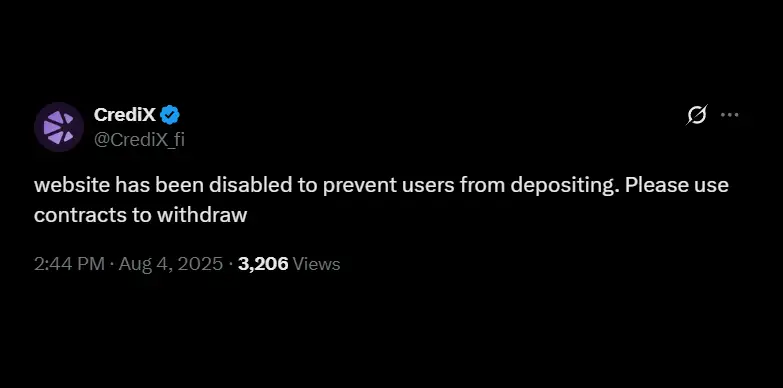 CrediX has disabled further deposits