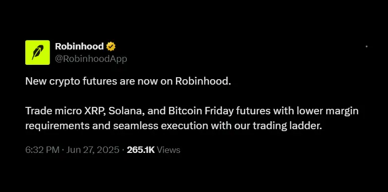 Robinhood announces launch of new crypto futures