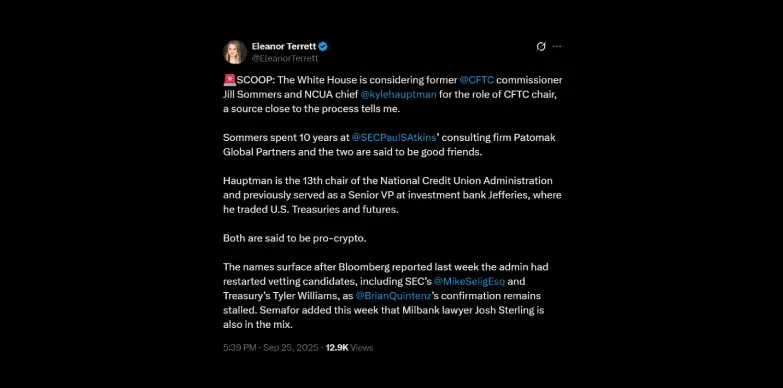 Eleanor Terrett reports two new names being considered for CFTC Chair