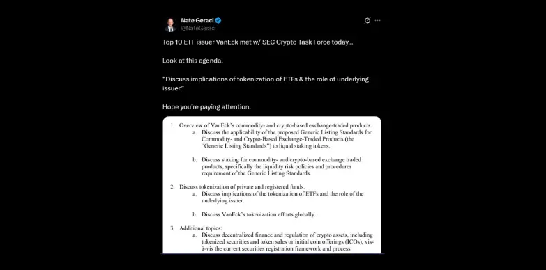 Nate Geraci highlights the meeting between VanEck and SEC