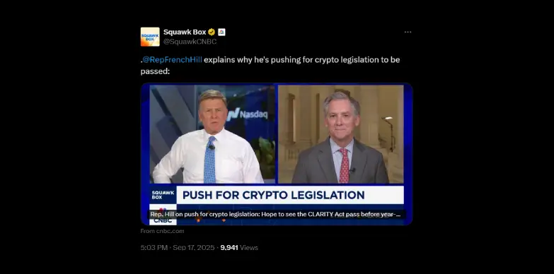 Rep French Hill pushes for crypto legislation and CLARITY ACT