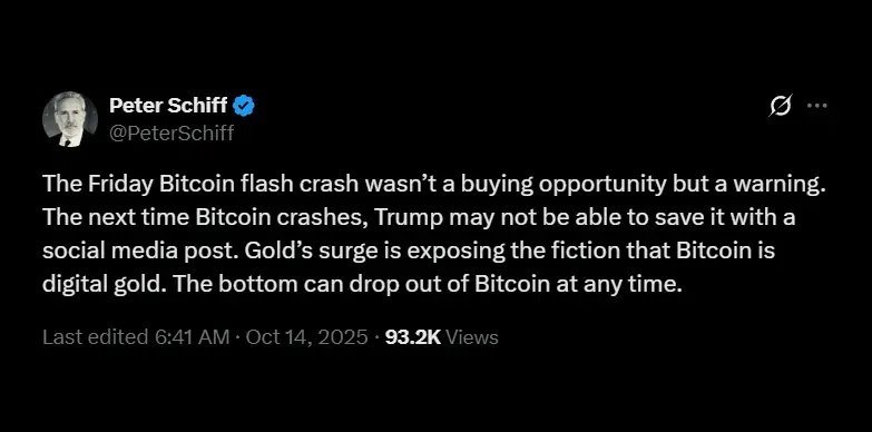 Peter Schiff suggests that Trump might not be able to save Bitcoin's next crash with his social media posts.